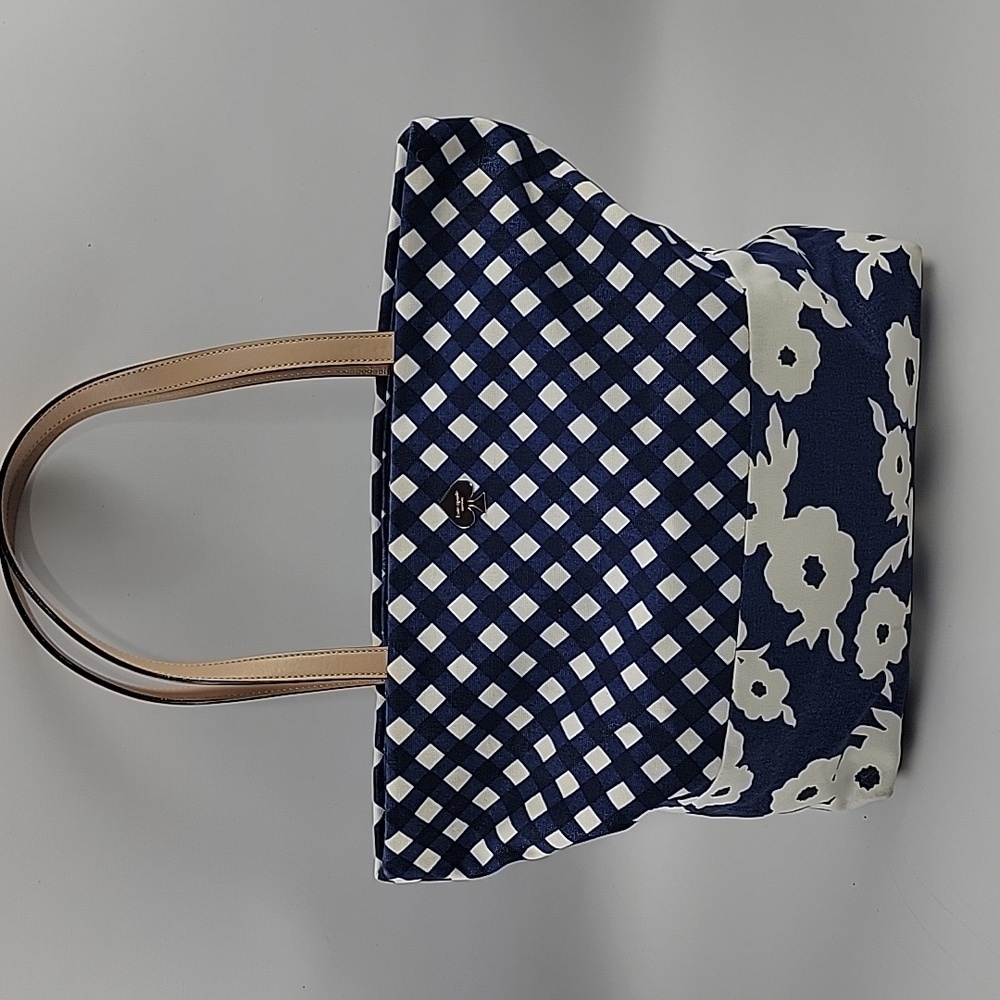 Kate Spade Teal and White Floral Check Tote
